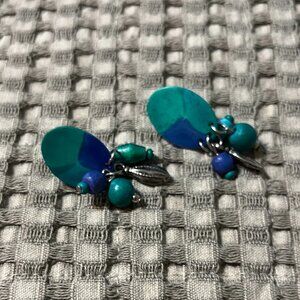 Drapers & Damons Pierced Stud Earrings Turquoise/ Blue Dangle EUC